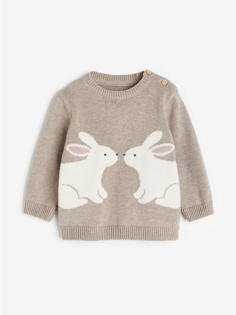 H&M Beige Knit Bunny Sweater with Button Shoulder